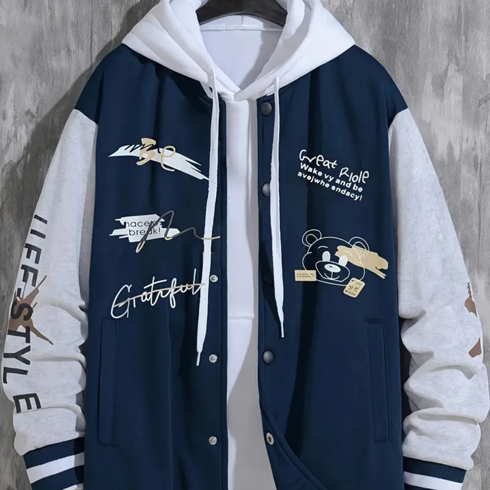 Men Letter Print Varsity Baseball Jacket